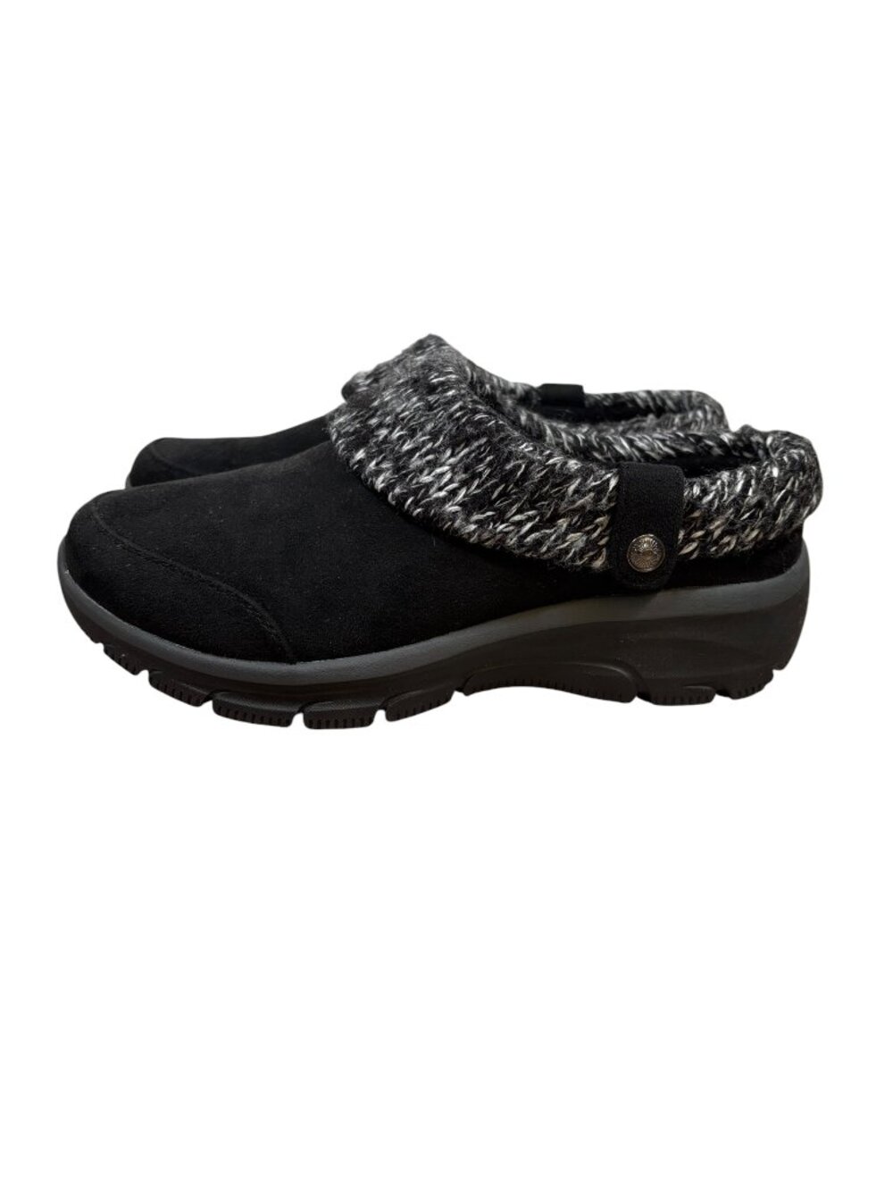 Skechers Easy Going Good Waterproof Black Suede Slip On Mules Fur Lined Warm